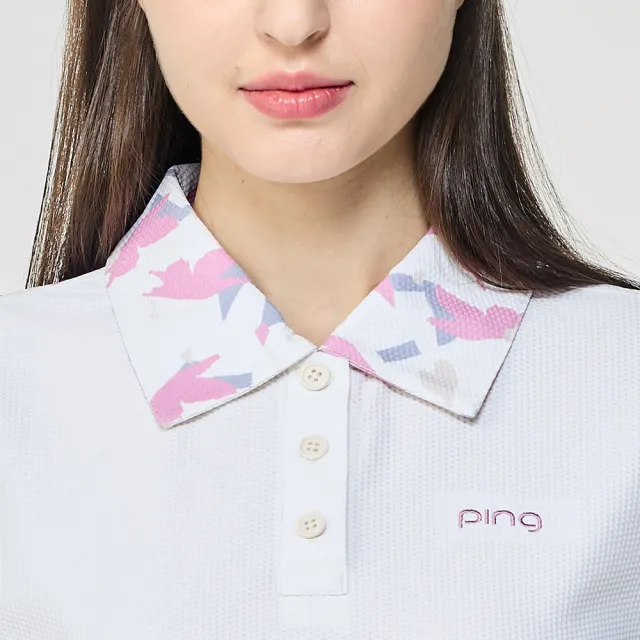 【PING】女款飛鳥與蝴蝶高爾夫短袖POLO衫-白(吸濕排汗/環保素材/GOLF/高爾夫球衫/RA26116-73)