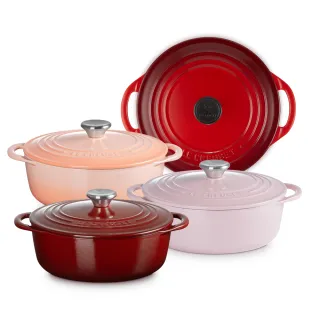 【Le Creuset】BIS琺瑯鑄鐵鍋圓鍋 22cm(櫻桃紅/蜜桃橙/醇酒紅/雪紡粉 4色選1)
