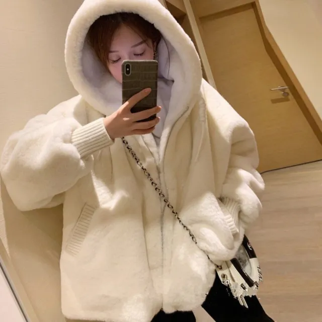 【Uicy】韓版毛絨保暖寬鬆連帽外套  外套 防曬外套 女裝 上衣 J156