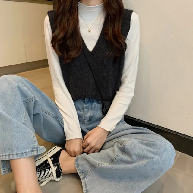 【Uicy】韓版寬鬆V領背心毛衣 小可愛 背心 衣服 女裝 上衣 S88