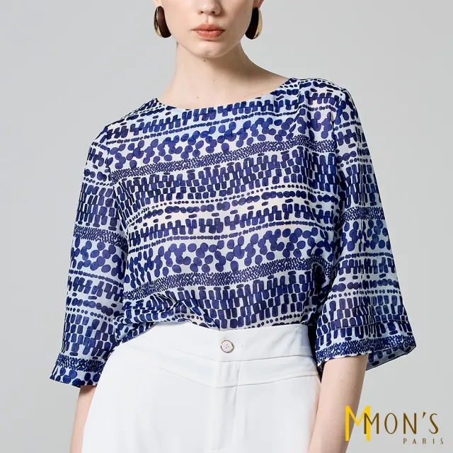 【MON’S】桑蠶印花絲棉上衣(直)