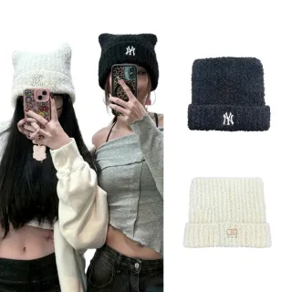 【MLB】MLB 貓耳針織毛帽 白/黑 Karina同款 3ABNB1156GP