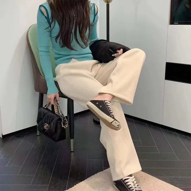 【Uicy】韓版內刷毛加厚運動高腰寬鬆直筒褲 寬褲 褲子 女裝 P302
