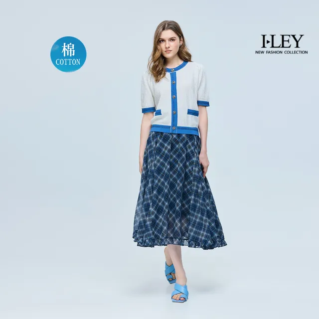 【ILEY 伊蕾】質感拼接牛仔針織上衣(白；M-XL；1261495206)