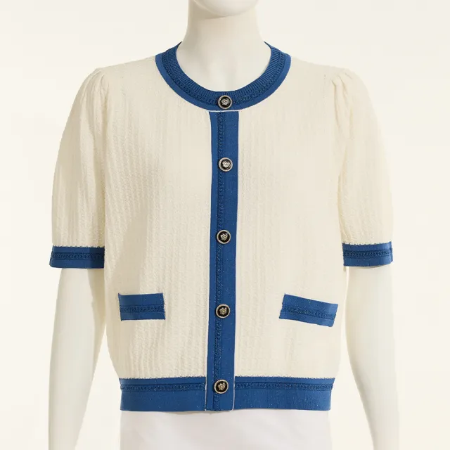 【ILEY 伊蕾】質感拼接牛仔針織上衣(白；M-XL；1261495206)