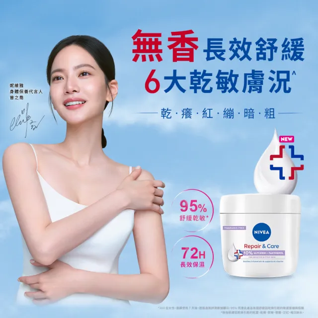 【NIVEA 妮維雅】限量嫩膚禮盒-密集修護乳液+無香修護霜+護手霜+身體乳液