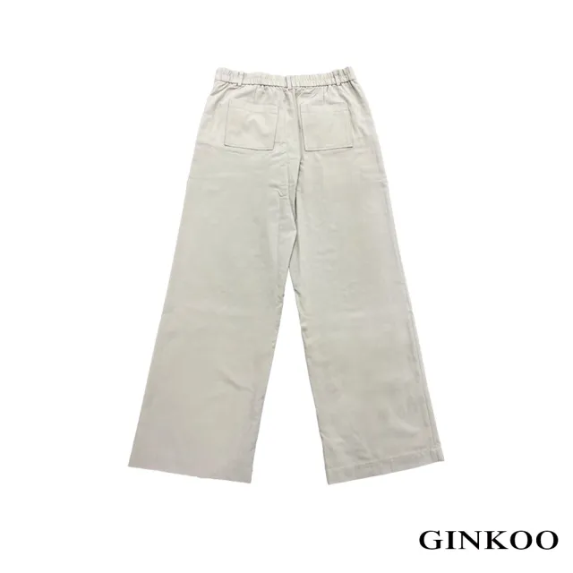 【GINKOO 俊克】袋深打摺排釦後鬆緊直筒褲