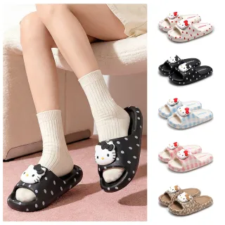 【HELLO KITTY】大頭像可愛活潑花紋EVA輕量舒適柔軟厚底防滑防水室內外休閒涼拖鞋-五款可選