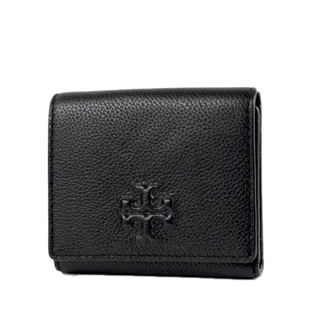 【TORY BURCH】THEA 荔枝紋釦式三折短夾-黑色