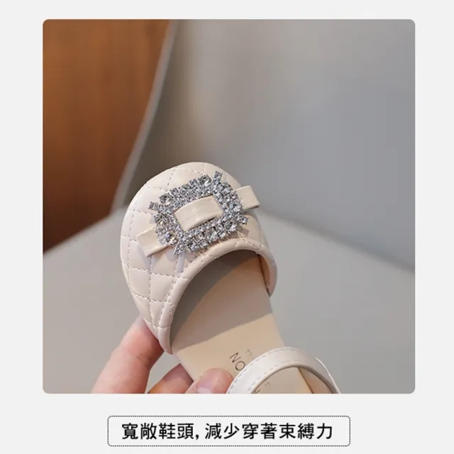 【橘魔法】方塊水鑽格紋車線涼鞋 女童 鞋子 兒童 童鞋 皮鞋 娃娃鞋 花童 禮服 公主鞋 平底鞋