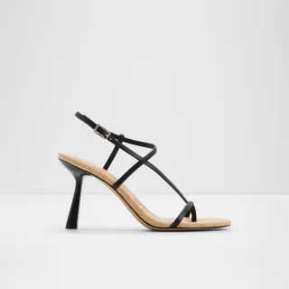 【ALDO】NALLIA-氣質草編拼接細帶繞踝高跟涼鞋-女鞋(黑色)