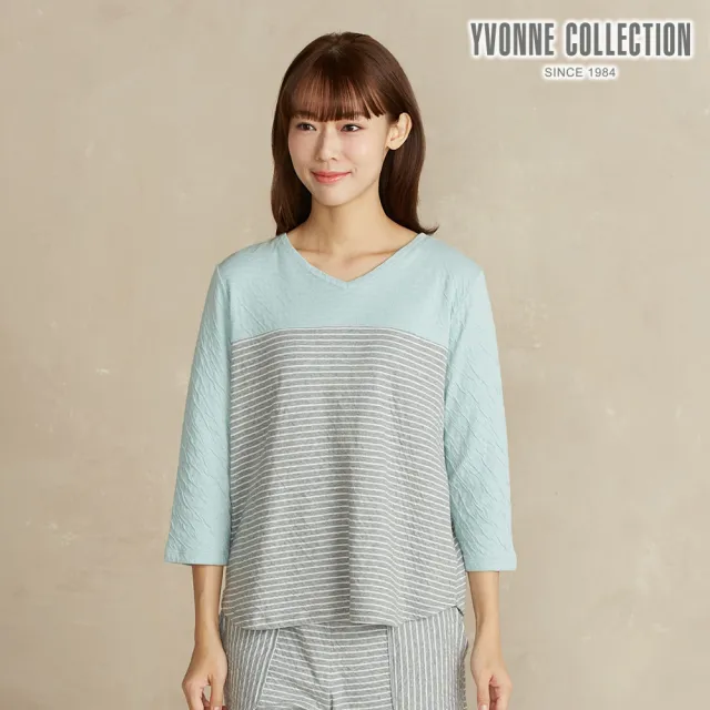【YVONNE 以旺傢飾】條紋提花長袖上衣-迷霧灰