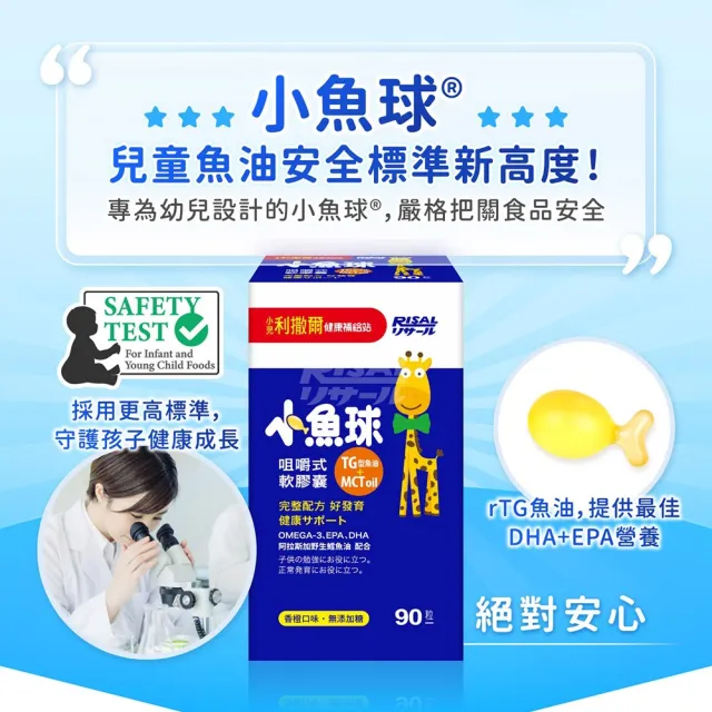 【小兒利撒爾】小魚球 咀嚼式軟膠囊 90粒/瓶(TG型魚油、Omega3、DHA、EPA、無魚腥味)