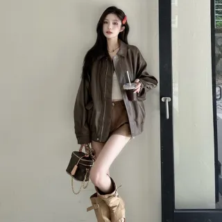 【Uicy】韓版氣質寬鬆皮外套 外套 防曬外套 女裝 上衣 衣服 J382