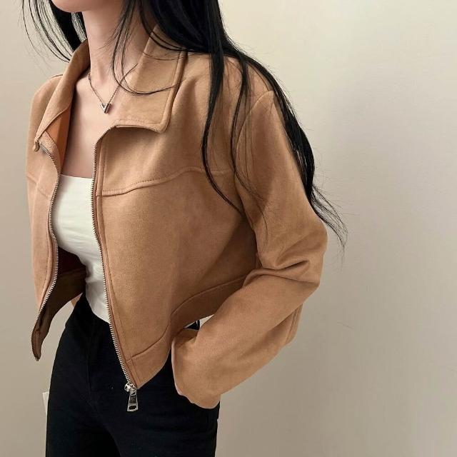 【Uicy】韓版復古簡約麂皮絨短版外套 外套 防曬外套 女裝 上衣 J411