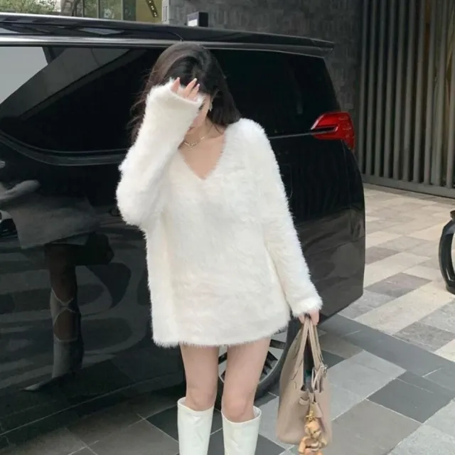【Uicy】韓版簡約高級感寬鬆長版毛衣 長袖上衣長袖t恤衣服 W246