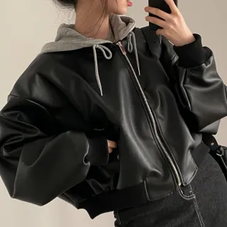 【Uicy】韓版復古寬鬆假兩件皮衣外套 外套防曬外套女裝上 J375