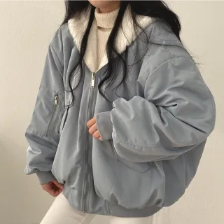 【Uicy】韓版加厚內刷毛兩面穿寬鬆毛毛外套 外套防曬外套女 J183