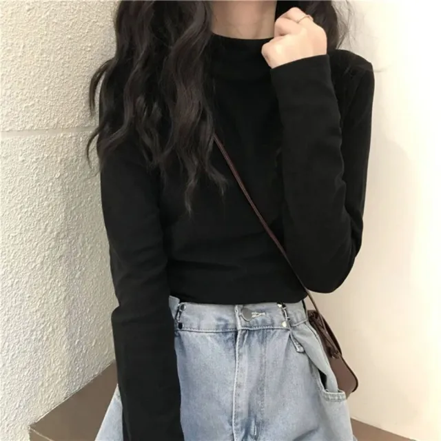 【Uicy】韓版半高領內搭顯瘦保暖長袖上衣 長袖上衣長袖t恤衣 W321