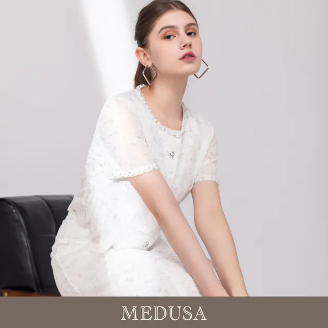 【MEDUSA 曼度莎】現貨-刺繡銀絲蕾絲優雅短外套（M-XL）｜小禮服外套 婚宴外套 蕾絲外套
