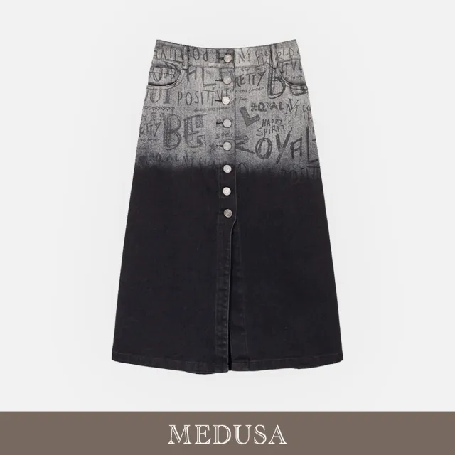 【MEDUSA 曼度莎】現貨-塗鴉暈染牛仔長裙（M-XL）｜牛仔裙 暈染長裙 休閒裙