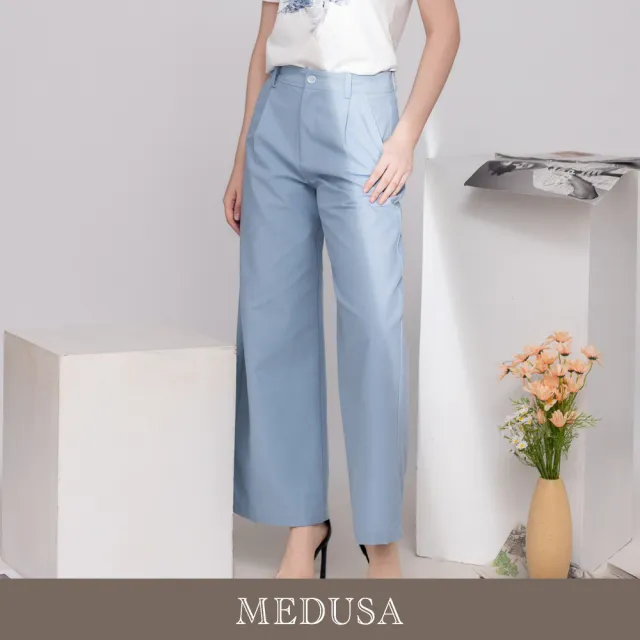 【MEDUSA 曼度莎】現貨-清新挺版壓褶修身西裝寬褲 - 2色（M-XL）｜女寬褲 顯瘦寬褲 女長褲