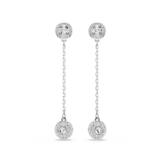 【SWAROVSKI 施華洛世奇】官方直營 Una Angelic 水滴形耳環 圓形切割 白色 鍍白金色