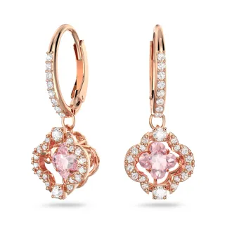 【SWAROVSKI 施華洛世奇】官方直營 Una 水滴形耳環 幸運草 粉紅色 鍍玫瑰金色 | 5516477