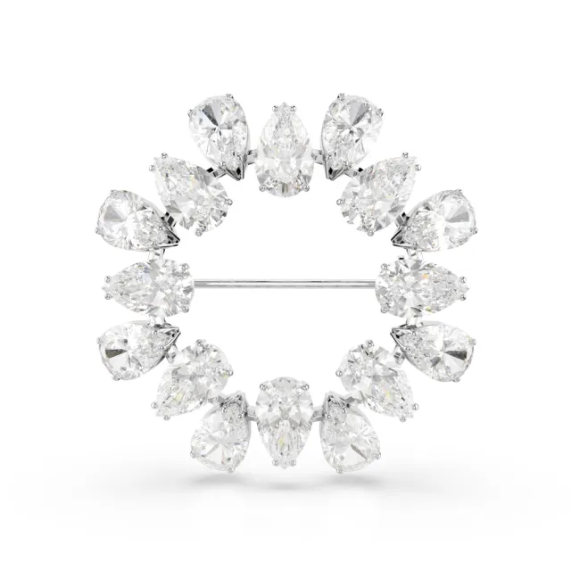【SWAROVSKI 施華洛世奇】官方直營 Matrix 胸針梨形切割 白色 鍍白金色 | 5714646