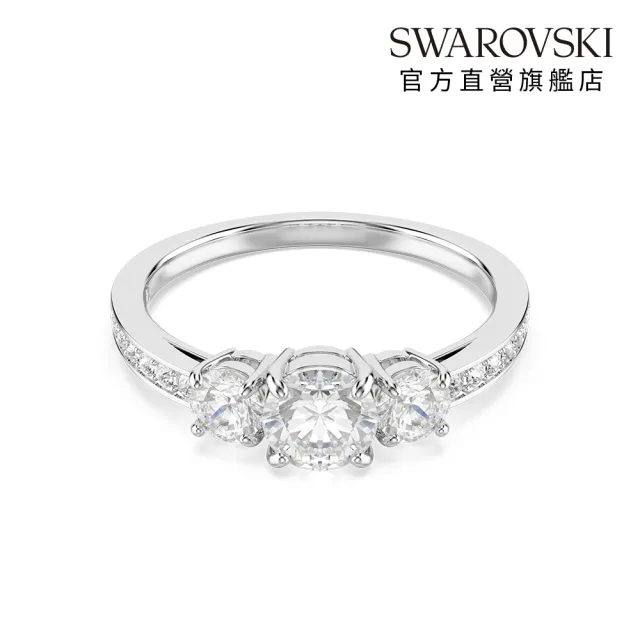 【SWAROVSKI 施華洛世奇】官方直營 Stilla Attract 戒指 圓形切割 白色 銀色調潤飾(情人節禮物)