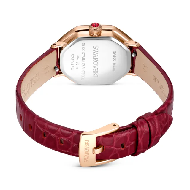 【SWAROVSKI 施華洛世奇】官方直營 Dextera octagon 手錶 瑞士製造 真皮錶帶 玫瑰金色潤飾 | 5730373