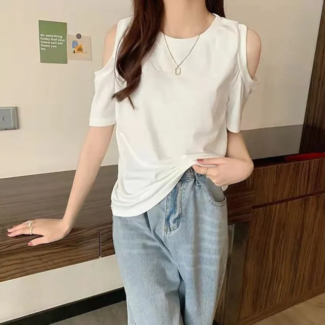 【Uicy】韓版顯瘦露肩短袖上衣 衣服女裝t恤短袖t恤上衣 T580
