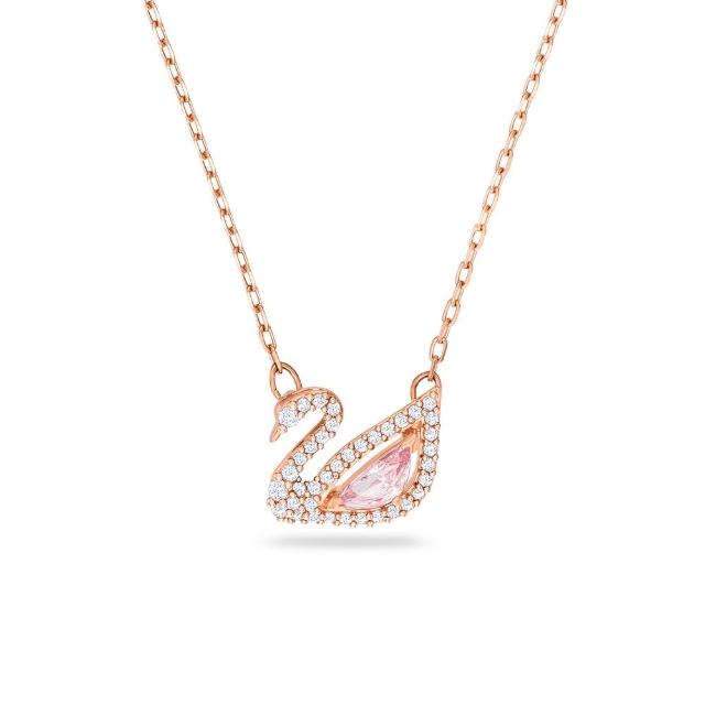 【SWAROVSKI 施華洛世奇】官方直營 Swan 項鏈 天鵝 粉紅色 鍍玫瑰金色  | 5469989