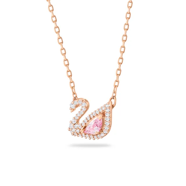 【SWAROVSKI 施華洛世奇】官方直營 Swan 項鏈 天鵝 粉紅色 鍍玫瑰金色  | 5469989