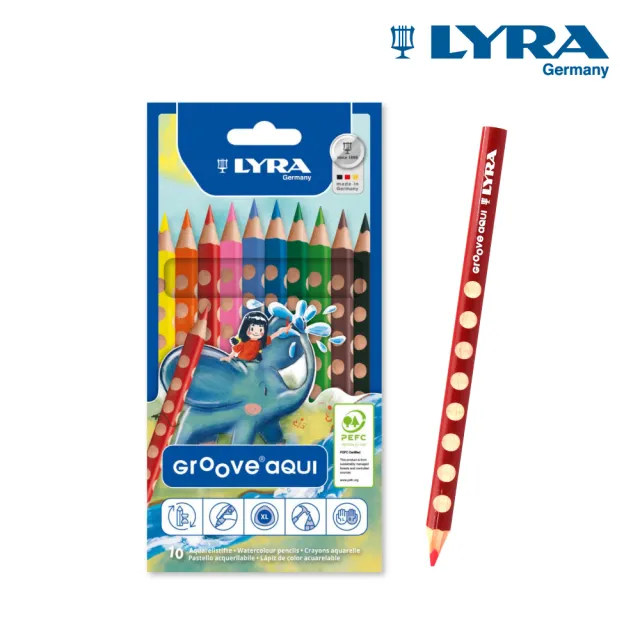 【LYRA】三角洞洞水溶性色鉛筆10色(彩色鉛筆 水性色鉛筆 繪畫用品 洞洞筆 粗款10色)