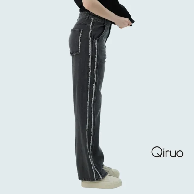 【Qiruo 奇若名品】春夏專櫃精品灰黑牛仔褲4033C 牛仔直筒褲
