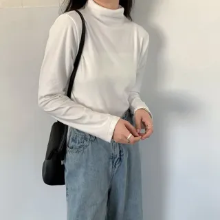 【Uicy】韓版半高領打底長袖上衣 長袖上衣長袖t恤衣服女裝 W321