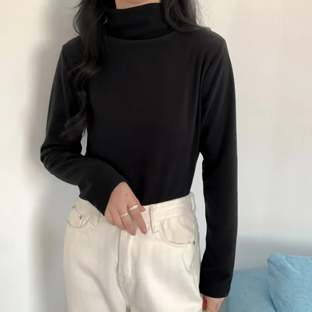 【Uicy】韓版半高領打底長袖上衣 長袖上衣長袖t恤衣服女裝 W321