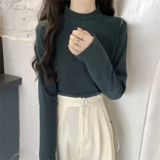 【Uicy】韓版薄絨半高領發熱衣 長袖上衣長袖t恤衣服女裝上 W321