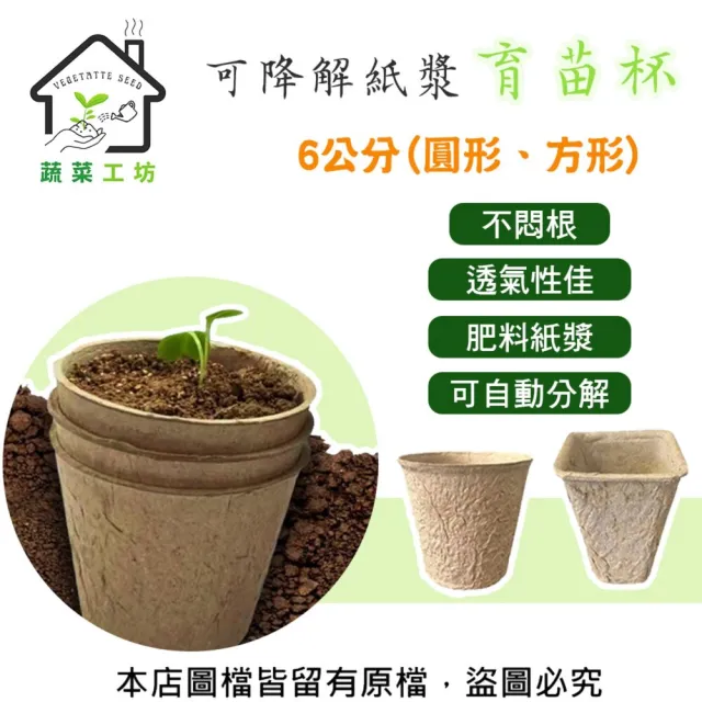 【蔬菜工坊】可降解紙漿育苗杯 6公分 (小圓、小方形)育苗盤 育苗盆 環保盆 紙花盆 育苗器 營養缽 營養盆
