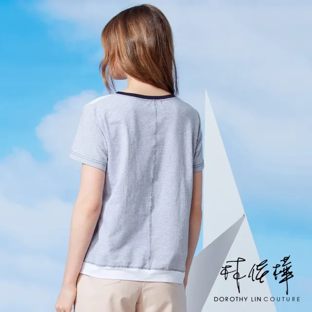 【LUNG.L 林佳樺】Y865A 灰白拼接藝術膠印短袖女裝T恤