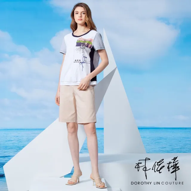 【LUNG.L 林佳樺】Y865A 灰白拼接藝術膠印短袖女裝T恤