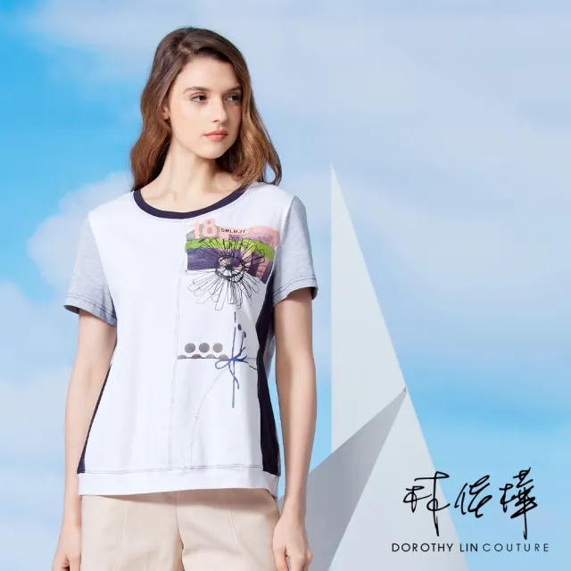 【LUNG.L 林佳樺】Y865A 灰白拼接藝術膠印短袖女裝T恤