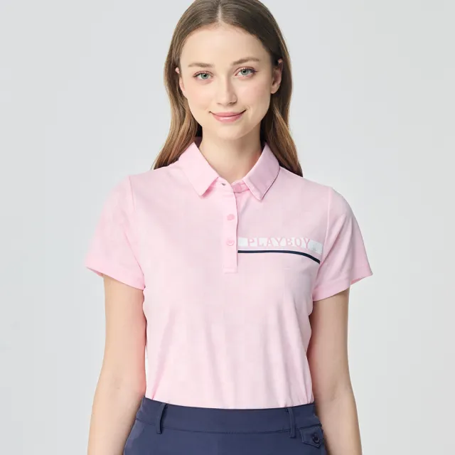【PLAYBOY GOLF】女款帆船緹花抗UV短袖POLO衫-粉紅(吸濕排汗/高爾夫球衫/KA26101-13)
