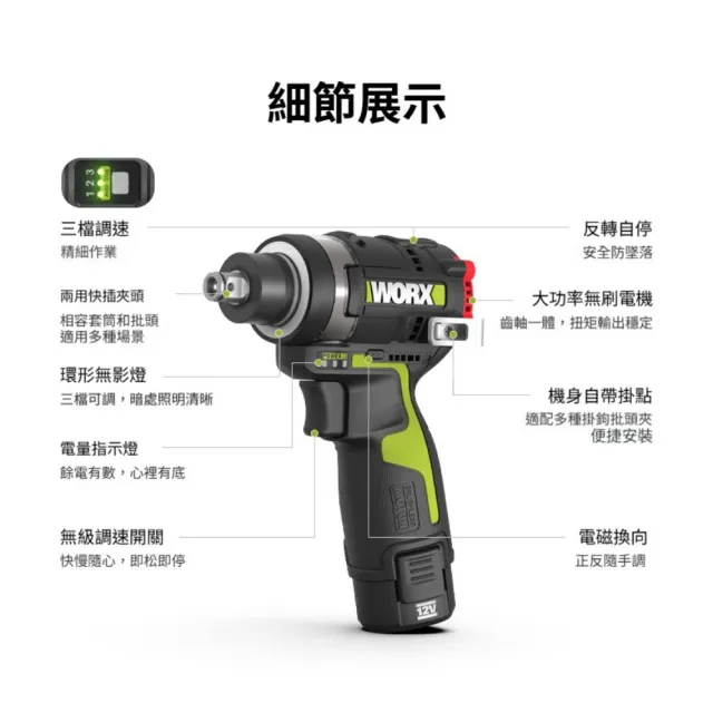 【WORX 威克士】12V多功能起子板手機 雙電 (WU132T)
