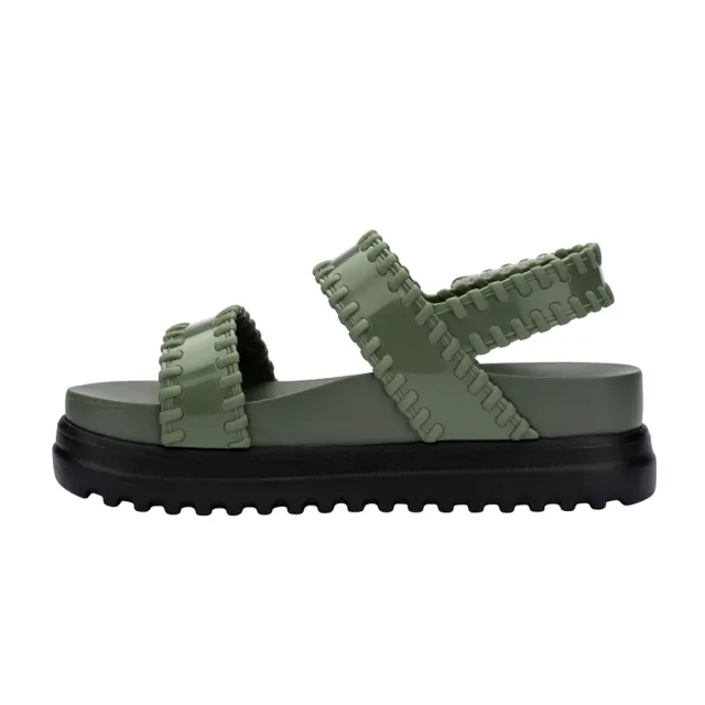 【Melissa】荷葉邊造型厚底涼鞋(墨綠色) 防潑水