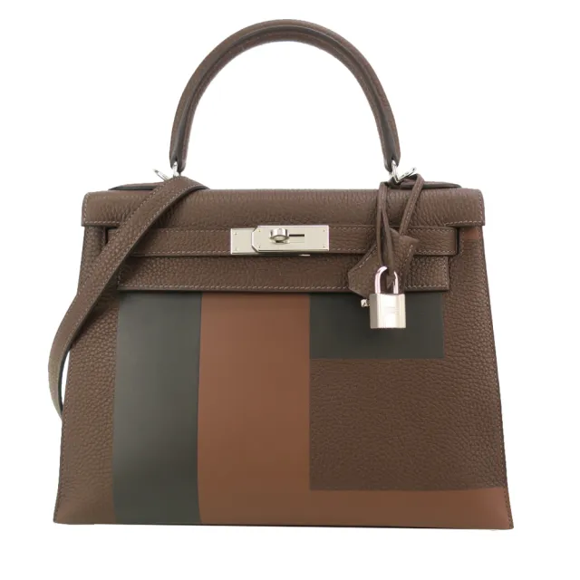 【Hermes 愛馬仕】Kelly 28CM AA TOGO D刻 牛皮手提/肩背凱莉包(字母E/咖/銀釦)