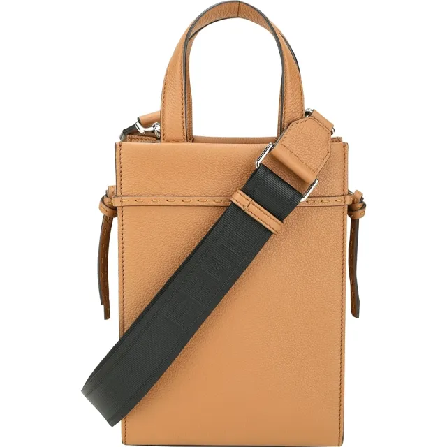 【FENDI 芬迪】Roma Go To 迷你型 荔紋小牛皮兩用托特包-棕色