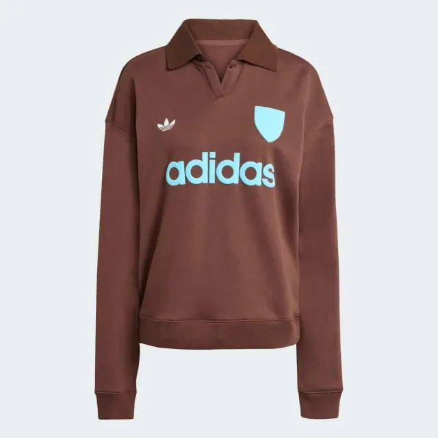 【adidas 愛迪達】Footie Sweat 女 長袖上衣 休閒長袖 棕 亞版 春秋(JZ0879)