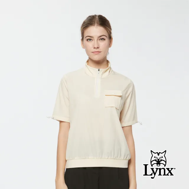 【Lynx Golf】首爾高桿風格！女款吸濕排汗四面彈寬鬆版半開襟短袖上衣(二色)